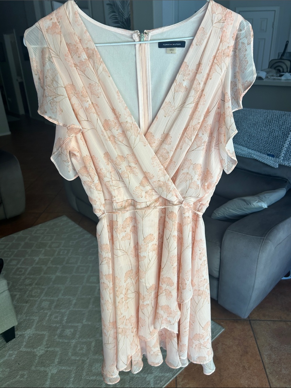 Tommy Hilfiger Soft Peach Floral Wrap-Style Dress size 8